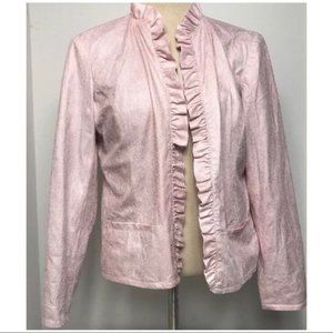 Chico's Pale Pink Animal Snake Print Ruffle Trim Lined Blazer Open Front Jacket